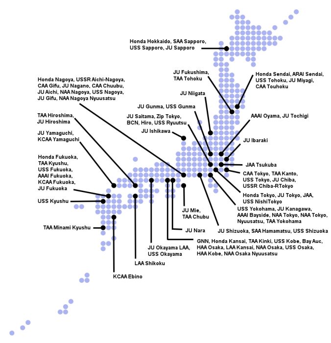 map of auctions locations in japan